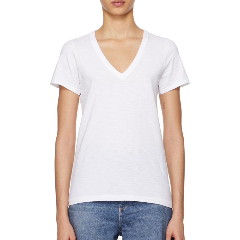 Rag & Bone White Fitted Short Sleeve The Slub Vee T-shirt